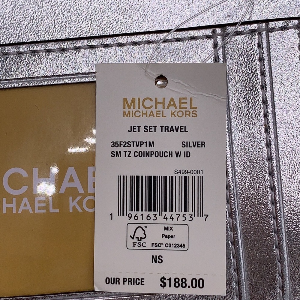 MICHAEL KORS JET SET TRAVEL SMALL TOP ZIP COINPOUCH WITH ID CARD SILVER … - Picture 12 of 12